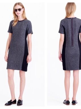 J.Crew 100% Wool Leather Houndstooth Shift Dress